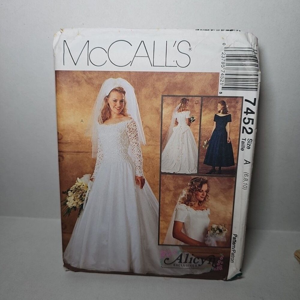 McCalls 7452 Wedding Gown and Bridesmaid Dress Misses 10 14 Pattern Uncut